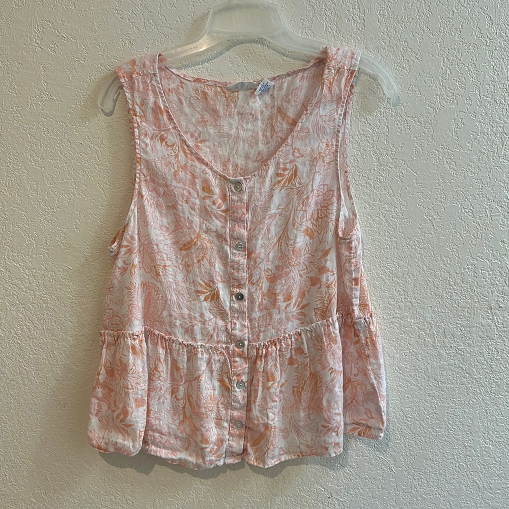 Linen-type sleeveless printed blouse